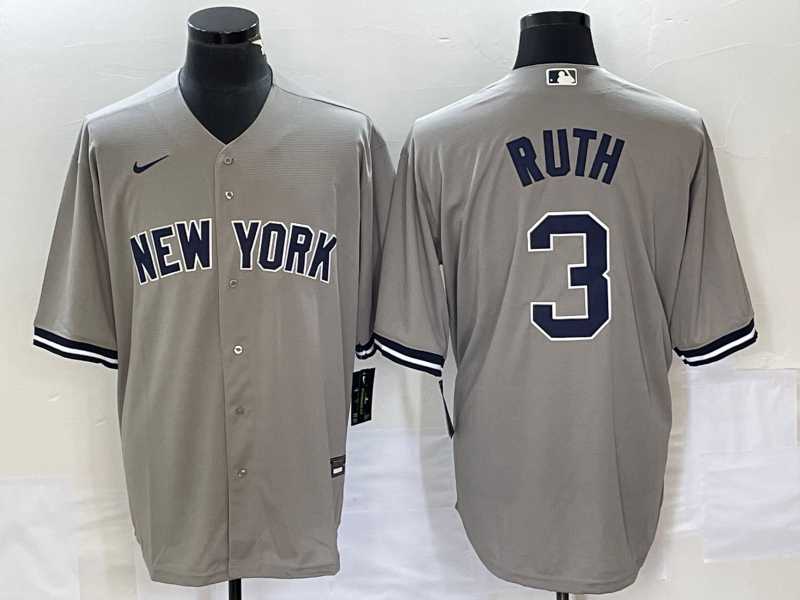 Mens New York Yankees #3 Babe Ruth Grey Stitched Cool Base Nike Jersey
